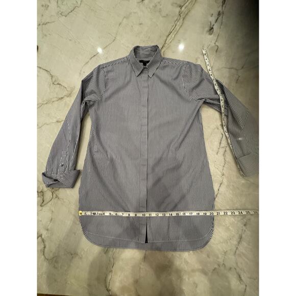 J.Crew Striped Button Down Shirt Navy Blue White Sz 6 Oversized Boyfriend Preppy - Picture 11 of 14